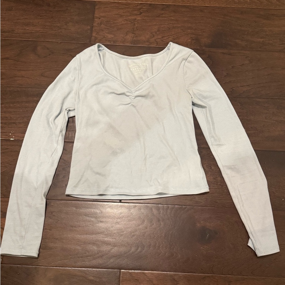 Aeropostale Light Blue Long Sleeve V-Neck Top